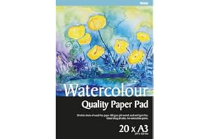 Panduro Hobby Watercolour Quality A3 Paper Pad – 20 Sheets – White Paper for Watercolour Paints – 180g