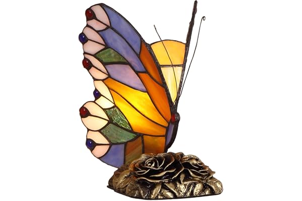 Bieye L31406 9 pouces Papillon Lampe de table latérale en verre teinté de Tiffany style