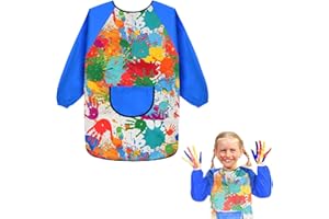 Ainiv Grembiule da Pittura Bambini, Grembiulino Impermeabile Scuola Maniche Lunghe con Tasche, Grembiule Pittura per Bambino Bambina, per Dipingere Scuola Asilo Cucina Casa