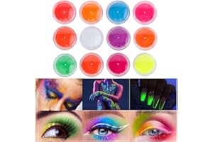 Beteligir 6 colors Neon Pigment Eyeshadow Powder, UV Glow Blacklight Mixed Bright True Colors Eye Shadow Pigments for Christmas Face Body Makeup, Fluorescent Neon Rainbow Smoke Nails (12 Colors)