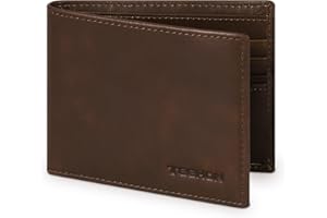 Tomylv Geldbörse Herren Slim Wallet RFID Schutz Leder Portmonee Herren, Geldbeutel Herren Kartenetui mit 10 Kartenfächer, 2 Banknotenfächer, 2 Ausweisfenster und Geschenkbox & Postkarte– Braun