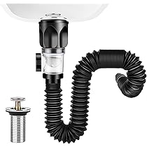 Sifone Scarico Lavandino Nero Con Valvola Automatica - Tubo PVC Anti-odore E Anti-intasamento Per Bagno/cucina - Foto 11