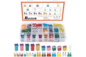 Rustark 250pcs US Grade Automotive Fuses Assortment Kit Standard & Mini Car Blade Fuses, Low and Tall/STD Profile Box Shaped Assorted Fuse for Trucks, Cars and SUV, Boat