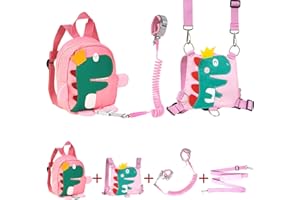 Funsland Imbracatura di sicurezza per bambini, imbracatura 4 in 1, rotazione a 360°, cintura da polso anti-smarrimento, zaino per bambini con redini, guinzaglio di sicurezza per bambini che camminano