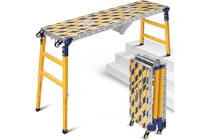 VRIETINA Plateforme de travail stable 2 en 1 + table de soudage mobile avec bandes adhésives antidérapantes - 140 x 36 cm - Échafaudage galvanisé avec hauteur réglable - Charge maximale : 500 kg