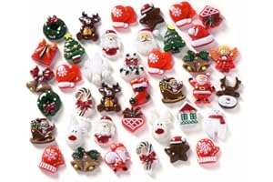 MKISHINE 50pcs Figurines Miniature de Résine Père Noël,Sapin,Bonhomme,Objet de noël,Petit Ornement Decoration pour Cadeau,Cartes,Scrapbooking,bûche