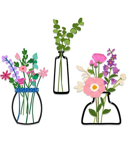 Lot De 3 Fleurs En Métal – Décoration Murale Rustique, Style Abstrait, Pour Salon, Salle De Bain, Salle à Manger - 8