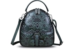 IVTG Genuine Leather Satchel for Women Embossed Leather Top Handle Handmade Purse Vintage Handbags Convertible Backpack