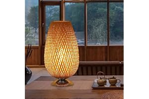 GUANSHAN Lámpara de mesa tejida de bambú Lámpara de mesa de linterna de bambú Zen Lámpara de noche Lámpara de mesa de luz decorativa Iluminación para sala de estar, dormitorio, interruptor táctil