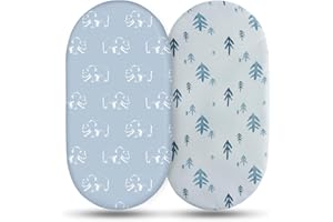 SOARWG KIDS Moses Basket Sheets, Cozy and Lightweight Oeko-tex100 Baby Bassinet Sheets for Boy and Girl, Crib Fitted Sheets Fit for Oval, Hourglass & Rectangle Bassinet 2Pack Polar Bear