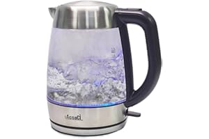 +ACSACI AddAcsaCi Premium Glass Kettle - 1.7 Litres Kettle Fast Boil Kettle 3000W – Illuminating Glass Kettle with LED Lighting Blue – Stainless Steel 1.7 Litres, British STRIX Thermostat
