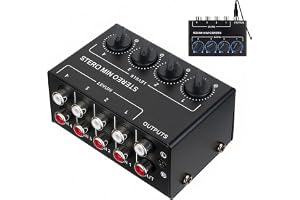 4-kanals stereoljudmixer, minimixer med oberoende volyminställningar, kompakt ljudmixer för DJ, studio, klubbar, barer, instrument och datorer
