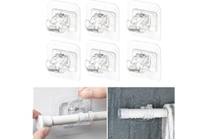 GEFIRE 6 Piezas Soporte Barra Cortina Sin Taladrar, Soportes de Barra de Cortina Autoadhesivos, Gancho Autoadhesivo para Cortina para Baños, Cocinas, Salones, Dormitorios y Hoteles (Transparente)