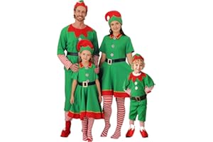URMAGIC Christmas Elf Costumes Family Matching Green Fancy Dress Elf Outfits for Women Kids Men Adult Xmas Suit