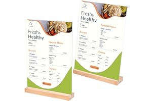 Bixury 2 Pièces Presentoir A4 Présentoir de Table Acrylique A4 Support Acrylique A4 Stand A4 Double Face avec Base en Bois L&T 21 x 29,7 cm pour Flyers Photos Publicités Menus Restaurants Bureaux