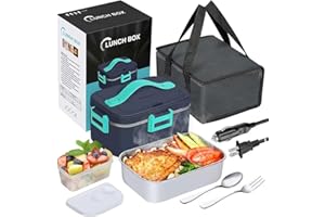 Gemokrt Scaldavivande Elettrico Portatile,2023 Aggiornamento1.8 L 70W Grande Capacità IPX4 Impermeabile 220 V 12 V/24 V Portapranzo Riscaldabile Portatile Caldo per l'auto Casa Ufficio Blu