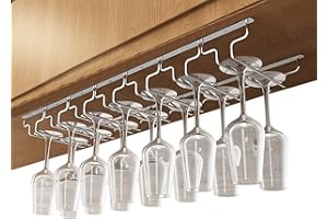 V3VOGUE Porta Calici sotto L'Armadio, 3/4/5/6/7/8 Binari Rack per Calici, Porta Bicchiere di Vino Appeso, Portabicchieri Salvaspazio per Ripiano (Row : 7Row, Size : Width: 22.5cm)