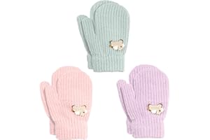 TAGVO 3 Pares de Guantes de Punto Invierno Niño Pequeño de 1 2 3 4 5 Años, Guantes Cálidos de Invierno para Niños, Guantes de Estiramiento Mágico para Niños y Niñas
