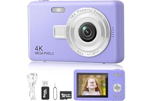 GERBALA Kompaktowy aparat cyfrowy, dziecięcy aparat cyfrowy HD 1080P z kartą 32 GB, 48 MP, 8-krotny cyfrowy zoom z możliwością ładowania, dla dzieci, nastolatków, początkujących (fioletowy)