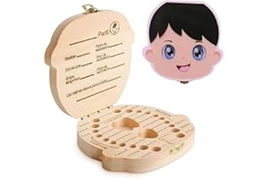 BARAC Caja de Dientes, Caja para Dientes de Leche en Español, Caja en Madera para Niños y Niñas como Regalo Souvenir para Guardar Dientes (Chico)