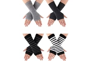 SATINIOR 4 Pares de Guantes sin Dedos hasta Muñeca con Agujero de Pulgar Guantes Calientes Cashmere de Unisex (Conjunto de Colores 1)