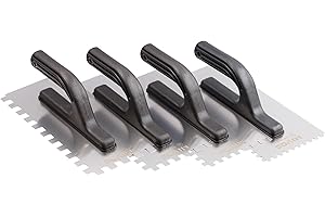 Mivos 4-częściowy zestaw kielni do wygładzania zębów, stal nierdzewna, kielnia zębata 6x6, 8x8, 10x10, 12x12 mm, ząbkowana kielnia wygładzająca 270 x 130 cm, z uchwytem z tworzywa sztucznego,