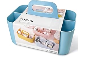 AtMini Art Caddy Organiseur avec poignée empilable en plastique multi-usages pour bureau, maquillage, dortoir, salle de classe, armoire (25 x 16 cm, bleu)