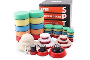 SPTA Polierschwamm, 43tlg 30mm, 50mm, 80mm Polierschwämme Polieren Pad Schwamm Set mit Set und Polierfell Polierset Polierteller Kit für Bohrmaschine, Für Poliermaschine