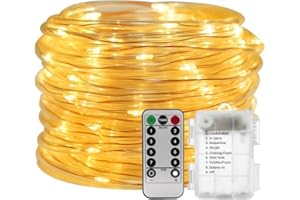 KINGCOO 100LED Rope Lights, Waterproof 33ft 8 modesDimmable Firefly Strip Fairy String Lights Battery Operated Remote Timer for Outdoor Indoor Home Party Wedding Christmas Decoration (Warm White)