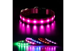CAWJUG Light up Dog Collar, Rechargeable LED Dog Collar with 3 Glowing Modes, Adjustable Flashing Dog Collar for Small Medium Large Dogs(Pink, M)