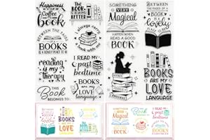 CRASPIRE 2 Estilos Libro Sellos Transparentes Estantería Lectura Palabra Fondo Reutilizable Matasellos Sellos de Silicona Transparente para Diario Fabricación de Tarjetas Decoración DIY Álbumes