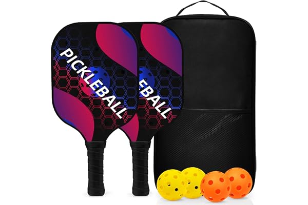 Topfinder Ensemble de Raquette de Pickleball, Fibre de Verre Battes Pagaies Palette de Pickelball avec 2/4 Raquettes, 4 Balles & 1 Sac de Transport