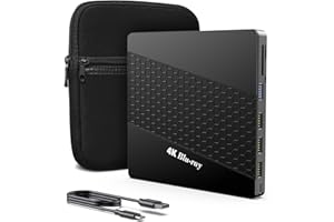 XRTFORE 4K UHD Blu Ray Drive for PC, Portable Player with SD/TF Port, Carry Case, US8 3.0 HD Blu-Ray Player, External Optical Drive for MacBook Pro, Windows Laptop