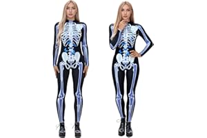 Zyncove Womens Skeleton Jumpsuit Halloween Costumes Print Skinny Stretch Catsuit Cosplay Body Suit Sexy Bodycon Bodysuit Carnival Theme Partie 165-175cm