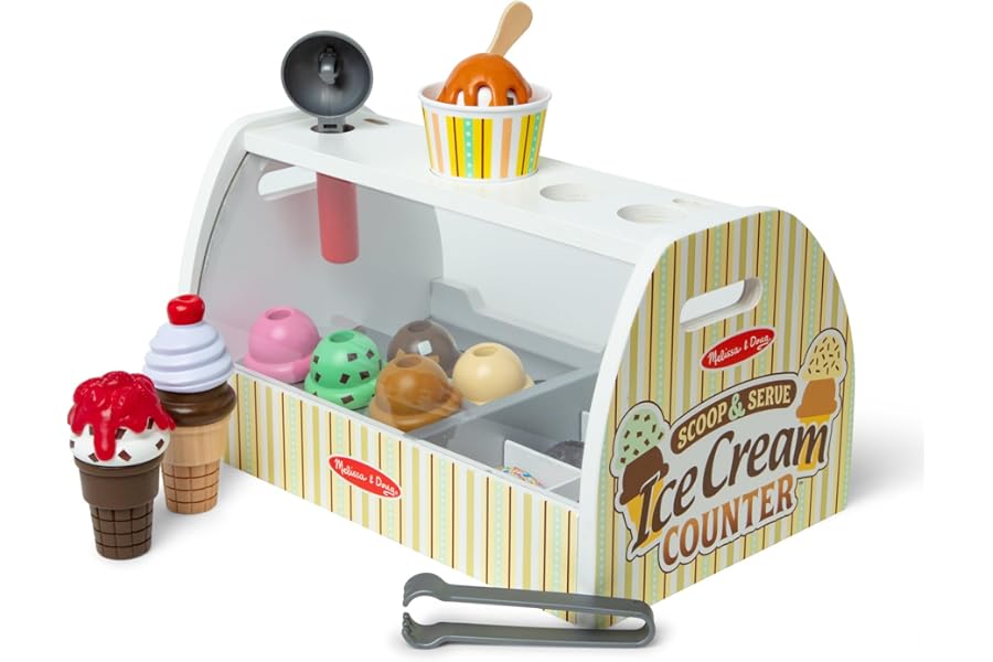 Melissa & Doug Wooden Ice Cream Toy Shop | Role Play Set for Kids | Age 3+