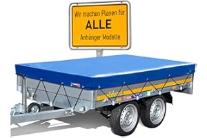 ‎PLANE 4 YOU Hochwertige Eduard Anhängerplane 300 x 150 cm Innenmaß - Blau Hochglanzlackiert - Flachplane PKW-Anhänger - wasserdichte PVC Abdeckplane