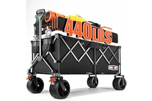 Overmont Bardzo Duży Składany Wózek Festiwalowy 300 L, Szerokie Koła i Hamulec Terenowy, Wózek na Plażę, Kemping, Do 200 kg