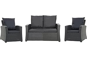 Setgarden® Set de coussins de jardin en rotin 4-5 places – pour canapé, chaise à bascule et salon, confortables pour intérieur et extérieur, polyester – imperméable (noir, 110 x 60 x 50 / 2 x 50 x 56)