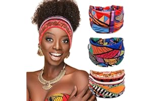 Fashband African Headbands Boho Wide Headband Elastic Print Knotted Hair Accessories Workout Yoga Headwrap for Women and Girls（Pack of 3） (B)