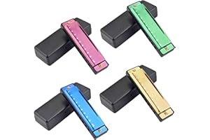 UPINS 4PCS Key of C 10 Hole Titanium Color Harmonica with Case for Beginner (Gold Purple Green Blue)