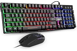 Gaming Keyboard and Mouse Set,Mafiti Rainbow Backlit Keyboard with Mechanical Feeling Breathing Light for Working or Gaming,UK Layout
