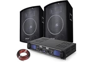 SkyTec - DJ Lautsprecher Set, Mobile PA Anlage Komplettset, 500 Watt, DJ Set Komplett, 2X Vonyx SL10 Lautsprecher 8Ohm,10 Zoll, 1x SkyTex SPL-500EG PA Verstärker, PA System, DJ Anlage für Beginner
