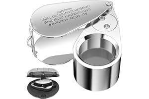 Uootach Lente D'ingrandimento, 40x Gioielli ingrandimento, Lente d'ingrandimento pieghevole in metallo con LED UV e luminosi, Facile da trasportare, per Artigianato, Gioielli, Mappe, Francobolli