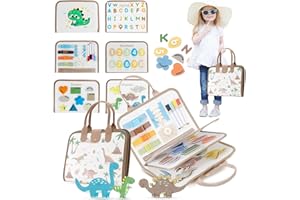 LETUXAAMZ Busy Board Montessori, Jouets Sensoriels, Tableau D'activités en Feutre pour Les Enfants de 1 2 3 et 4 Ans, Puzzle Préscolaires Voyages, Voitures, Avions Plus Encore, Kaki