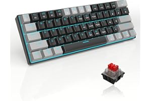 MageGee 60% Mechanical Gaming Keyboard, STAR 61 Compact Blue LED Backlit Wired Keyboard with Detachable USB Type-C Cable, Portable Full Keys Anti-ghosting Gaming Keyboard - Grey & Black/Red Switch