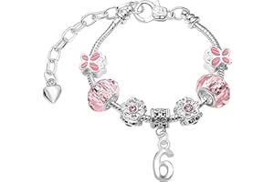 CHARM BUDDY Girls Sparkly Pink Butterfly Crystal Silver Plated Adjustable Birthday Charm Bracelet with Gift Box Birthday Gifts for Girls 3rd 4th 5th 6th 7th 8th 9th 10th 11th 12th 13th Age Birthday Jewellery for Girls Kids Jewelry