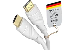 KabelDirekt – Cable HDMI 8K / 4K – 5m y más longitudes (0,15m–22,5m) – Cable HDMI diseñado en Alemania – Soporta 10K/8K@60Hz / 4K@120Hz – HDMI Cable para TV, PC, PS5, Xbox, Switch, blanco