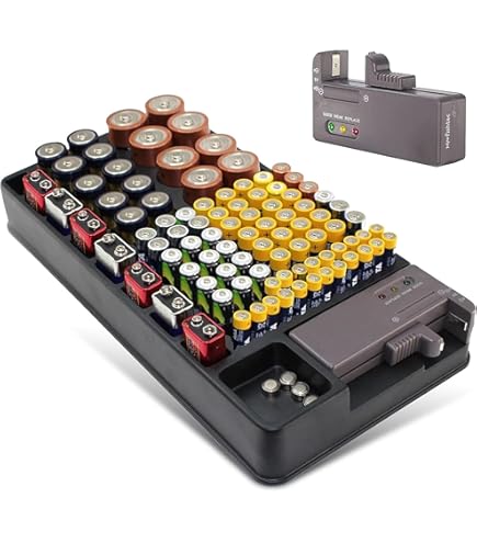 Piles Aaa Myutrensty Boîte De Rangement Avec Testeur Pour 180 Piles AA, AAA, C, D, 9 V, Piles Bouton, Rangement Double Face Avec Poignée De Transport Et Couvercle Transparent (gris Rangement Piles