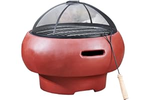 Teamson Home Jardín, Brasero de Leña Pequeño, Hoguera para Leña Al Aire Libre, Meubles De Exterior, Chimenea, Calentador De Hoguera, Quemador de Leña con Atizador, Parrilla y Tapa, Rojo