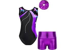 ranrann Enfant Fille Justaucorps Gymnastique Brillant avec Short Ensemble Tenue Patinage Artistique Danse Costume 3-14 Ans
